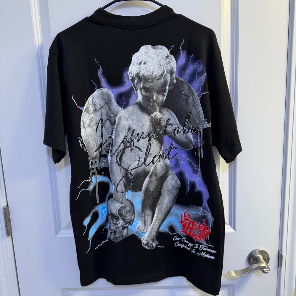 GSTR Refuse to be Silent Angel Skull Graphic Tee Black RGK-10-6115R Small - Picture 6 of 9